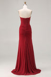 Beaded Strapless Mermaid Red Prom Dress
