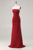 Beaded Strapless Mermaid Red Prom Dress