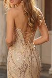 Sparkly Mermaid Strapless Corset Champagne Prom Dress