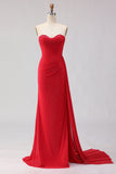 Red Strapless Beaded Mermaid Prom Dress With Slit