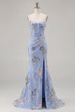 Sparkly Pink Floral Mermaid Strapless Corset Prom Dress