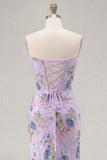 Sparkly Pink Floral Mermaid Strapless Corset Prom Dress