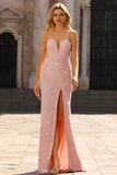 Pink Mermaid Maxi Prom Dress with Appliques