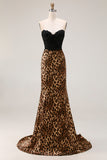 Mermaid Sweetheart Brown Leopard Prom Dress