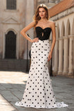 Black White Polka Dot Mermaid Strapless Cut Out Prom Dress
