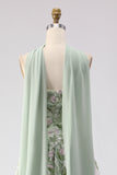 Strapless A-Line Dusty Sage Embroidered Prom Dress With Streamer