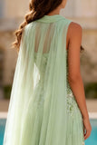 Dusty Sage Strapless A-Line Prom Dress With Appliques