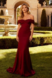 Burgundy Mermaid Off The Shoulder Maxi Formal Dress