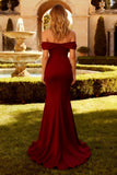 Burgundy Mermaid Off The Shoulder Maxi Formal Dress