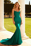 Peacock Green Mermaid Spaghetti Straps Long Formal Dress
