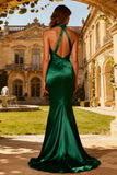 Dark Green Halter Mermaid Satin Long Formal Dress