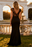 Mermaid Lace V-Neck Maxi Black Tie Dress With Slit