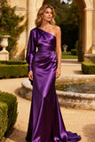 Purple Mermaid One Shoulder Satin Maxi Formal Dress