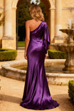 Purple Mermaid One Shoulder Satin Maxi Formal Dress