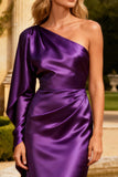 Purple Mermaid One Shoulder Satin Maxi Formal Dress
