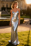 Silver Mermaid Spaghetti Straps Formal Dress With Sequins