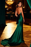 Mermaid Dark Green Halter Satin Maxi Formal Dress
