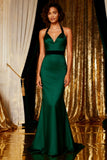 Halter Dark Green Mermaid Long Formal Dress