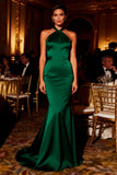 Dark Green Mermaid Halter Backless Formal Dress