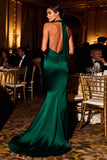 Dark Green Mermaid Halter Backless Formal Dress