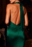 Dark Green Mermaid Halter Backless Formal Dress