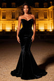 Mermaid Strapless Velvet Maxi Black Tie Dress