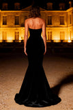 Mermaid Strapless Velvet Maxi Black Tie Dress
