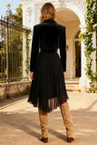 Black Notched Lapel Semi-Formal Dress With Belt