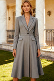 Grey Notched Lapel A-Line Midi Blazer Dress