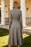 Grey Notched Lapel A-Line Midi Blazer Dress