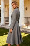 Grey Notched Lapel A-Line Midi Blazer Dress
