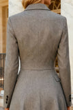 Grey Notched Lapel A-Line Midi Blazer Dress