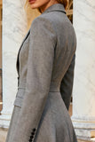 Grey Notched Lapel A-Line Midi Blazer Dress