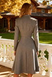 Grey A-Line Peak Lapel Midi Blazer Dress