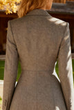 Grey A-Line Peak Lapel Midi Blazer Dress