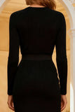 Black Bodycon Long Sleeve Semi-Formal Dress With Lace