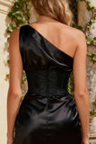 One Shoulder Corset Bodycon Little Black Dress