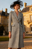 Black and White Houndstooth Peak Lapel Midi Work Dress