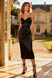 Black Sheath Spaghetti Straps Semi-Formal Dress