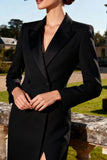 Black Peak Lapel Long Sleeve Work Dress