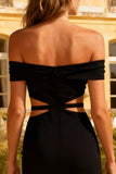 Off The Shoulder Black Bodycon Cut Out Cocktail Dress