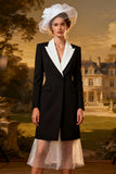 Black and White Peak Lapel Midi Blazer Dress