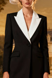 Black and White Peak Lapel Midi Blazer Dress