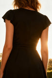 Black A-Line V-Neck Mini Dress