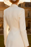 White Peak Lapel Long Sleeve Work Dress