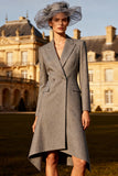 Grey A-Line Peak Lapel Midi Work Dress