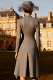 Grey A-Line Peak Lapel Midi Work Dress