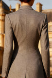 Grey A-Line Peak Lapel Midi Work Dress
