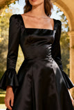 Black A-Line Square Neck Semi-Formal Dress With Flare Sleeves