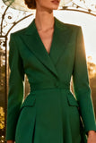 Dark Green A-Line Peak Lapel Midi Work Dress